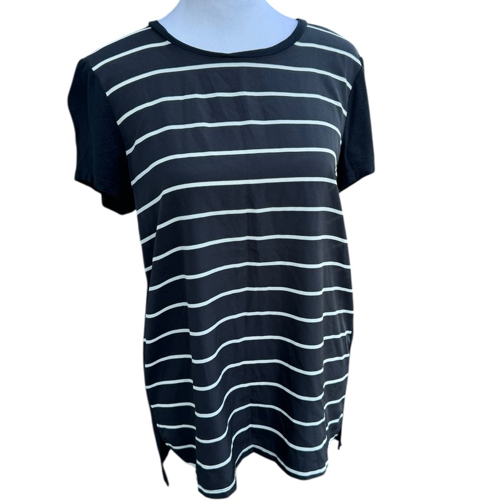 Lauren Ralph Lauren Black & Tan Striped Short Sleeve Top Cap Sleeve Casual S